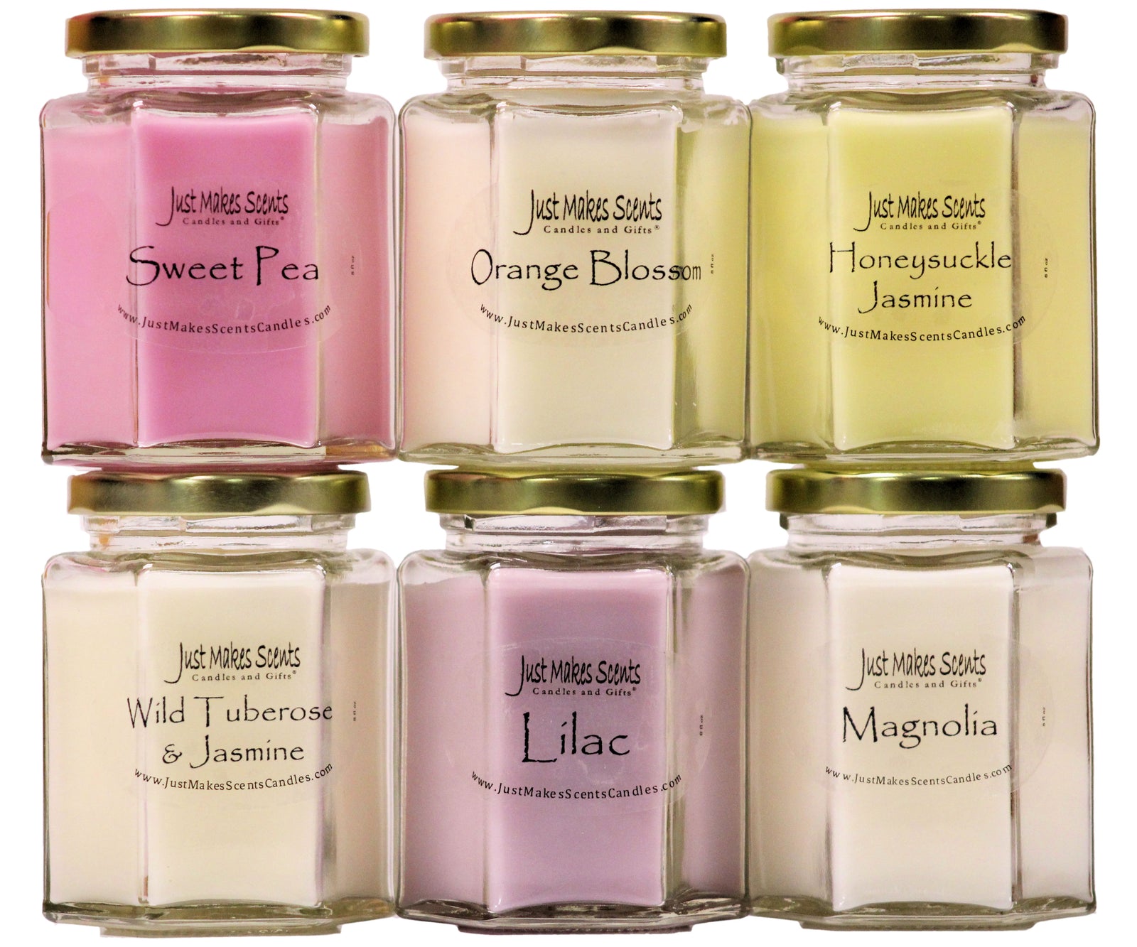 Floral Candle Value Pack with FREE SHIPPING - Honeysuckle Jasmine, Lilac, Magnolia, Orange Blossom, Sweet Pea, Wild Tuberose & Jasmine